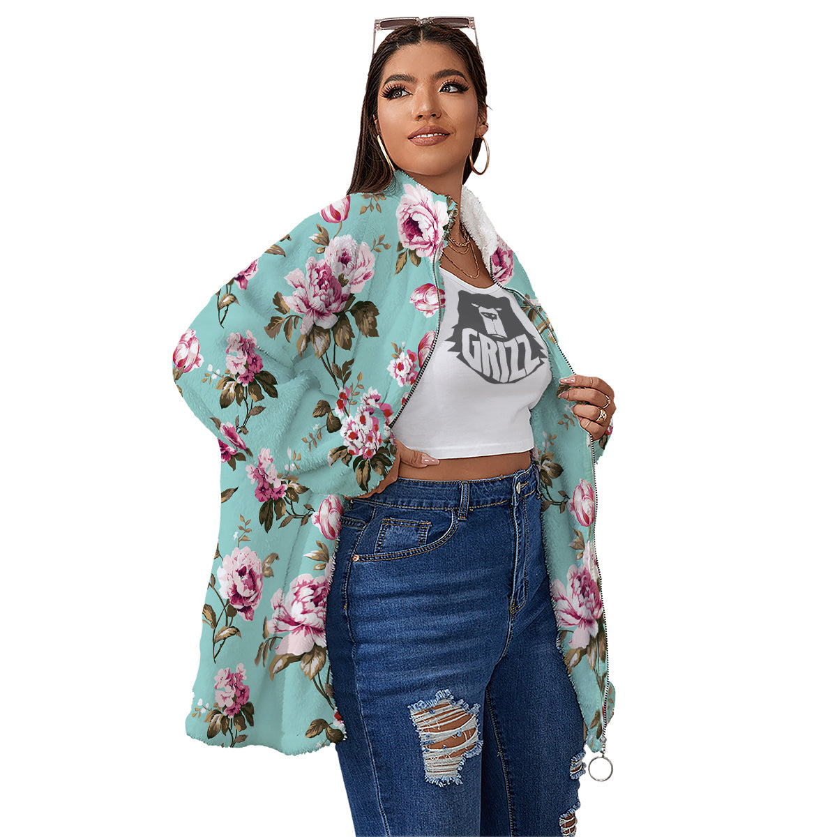 Floral Blossom Vintage Print Pattern Women's Sherpa Jacket-grizzshop
