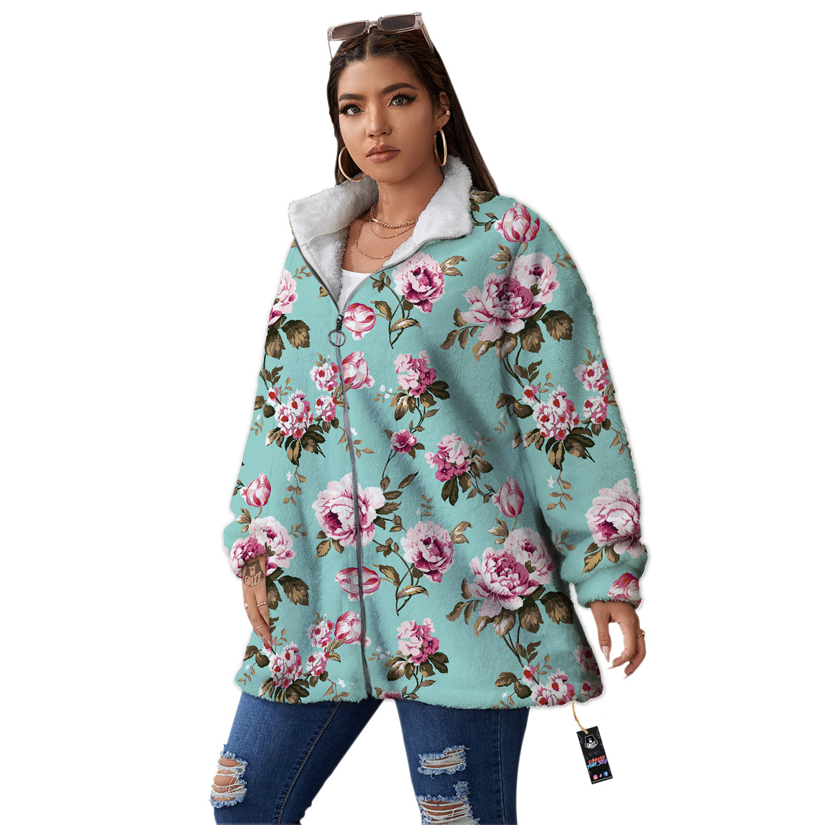 Floral Blossom Vintage Print Pattern Women's Sherpa Jacket-grizzshop