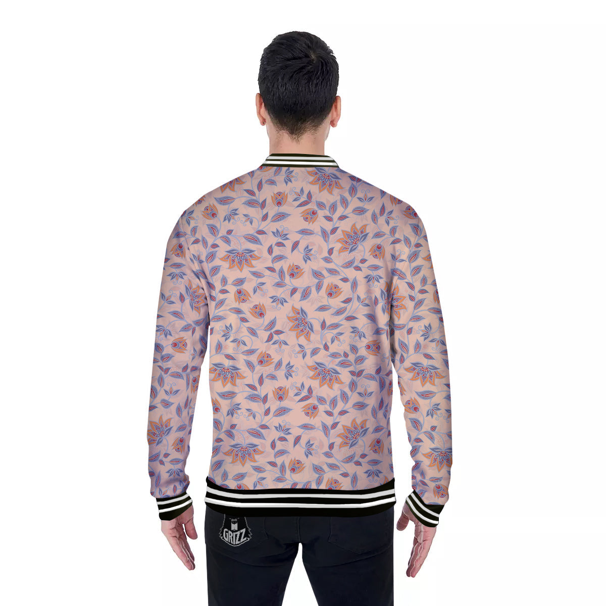 Floral Bohemian Beige Print Pattern Baseball Jacket-grizzshop