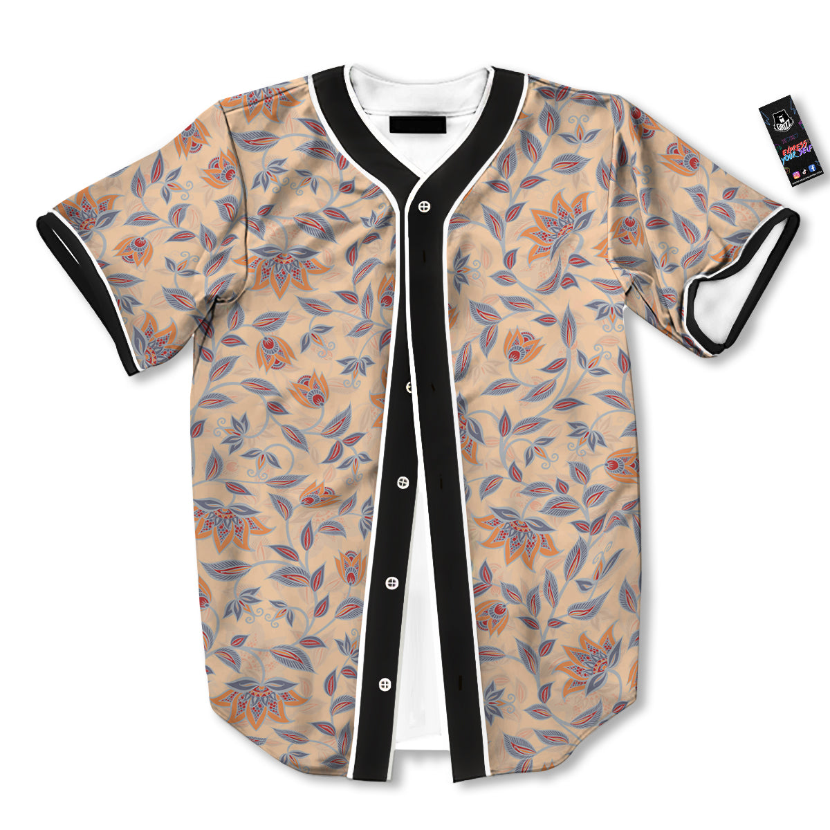 Floral Bohemian Beige Print Pattern Baseball Jersey-grizzshop