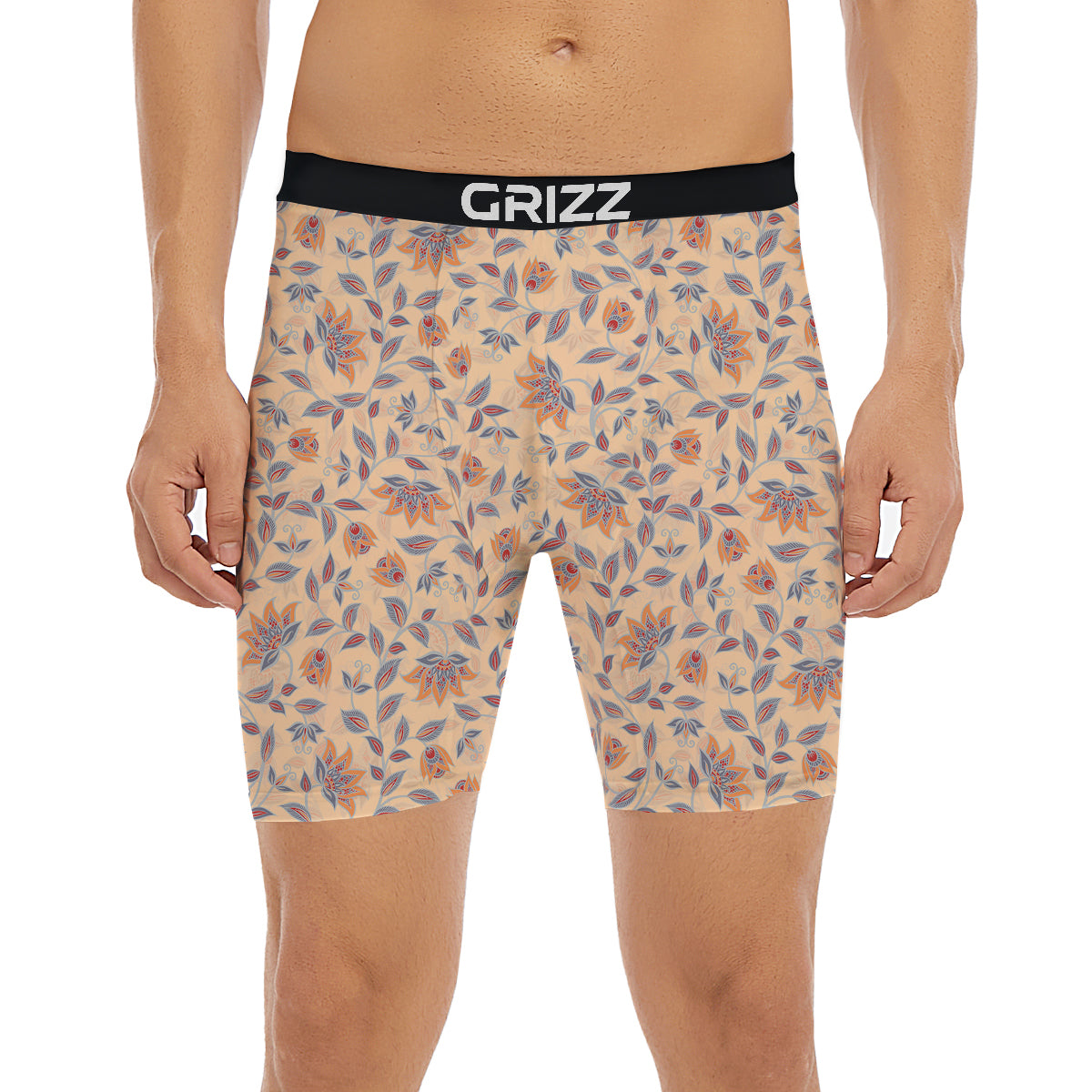 Floral Bohemian Beige Print Pattern Boxer Briefs-grizzshop