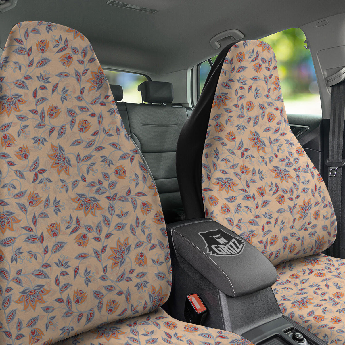 Floral Bohemian Beige Print Pattern Car Seat Covers-grizzshop