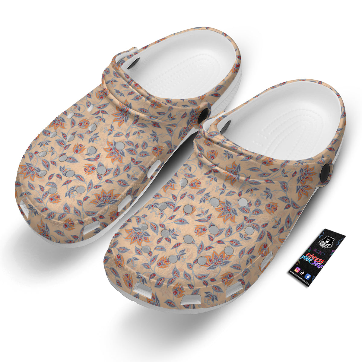 Floral Bohemian Beige Print Pattern Clog-grizzshop