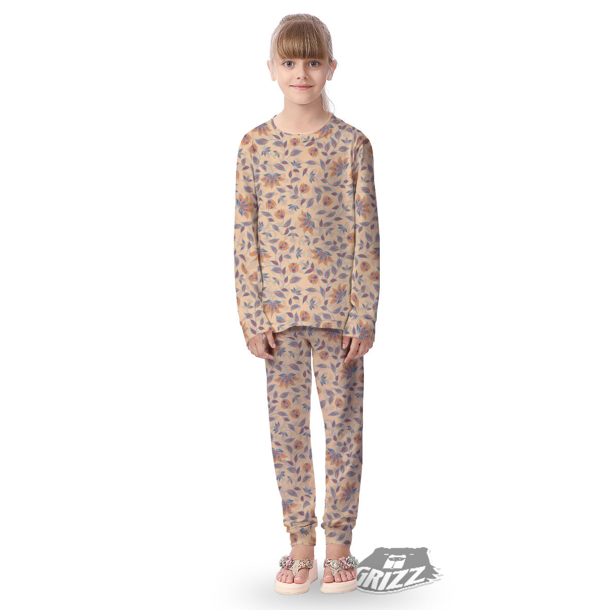 Floral Bohemian Beige Print Pattern Kid's Pajamas-grizzshop