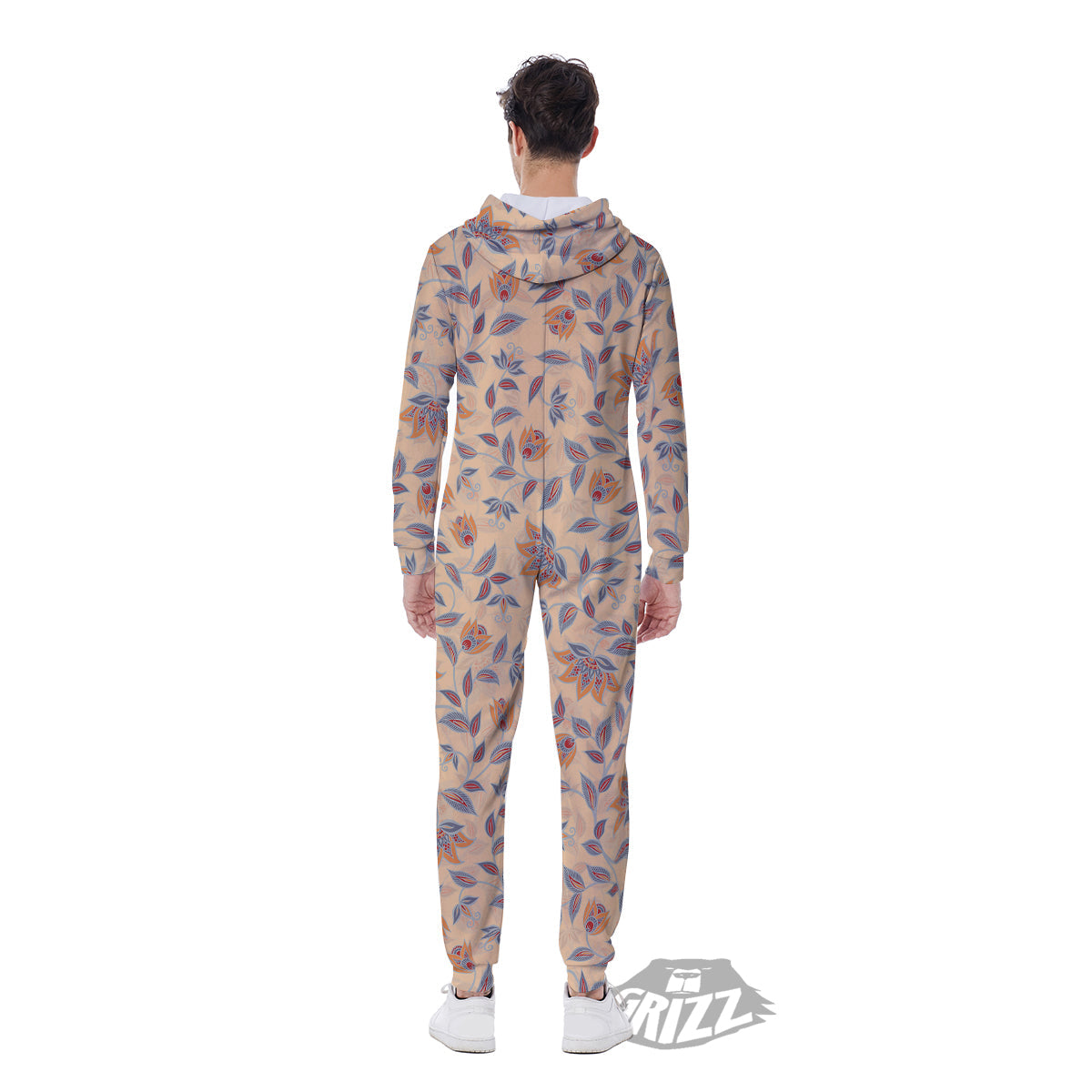 Floral Bohemian Beige Print Pattern Men's Jumpsuit-grizzshop