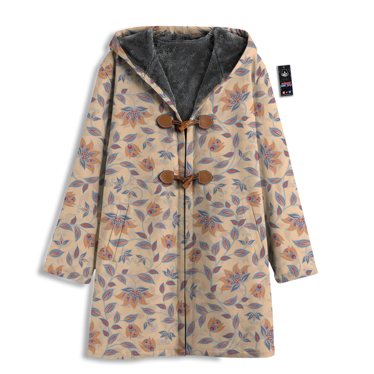 Floral Bohemian Beige Print Pattern Men's Windbreaker Jacket-grizzshop