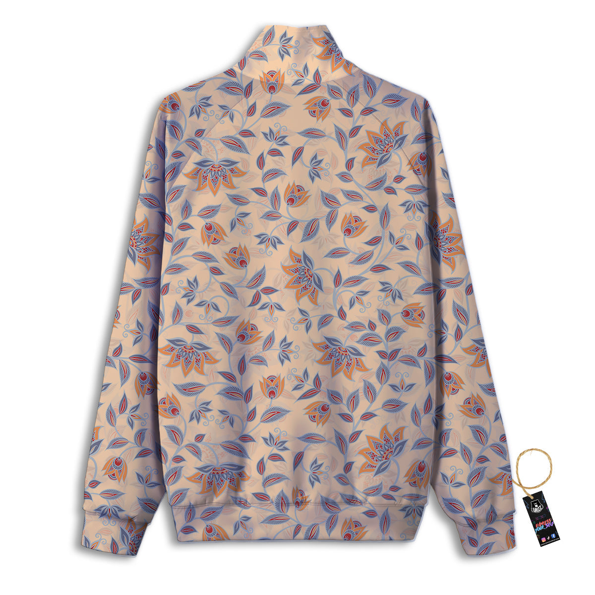 Floral Bohemian Beige Print Pattern Track Jacket-grizzshop