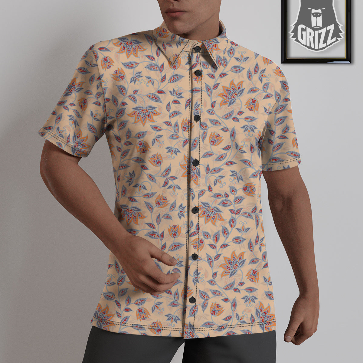 Floral Bohemian Beige Print Pattern Untucked Shirts-grizzshop