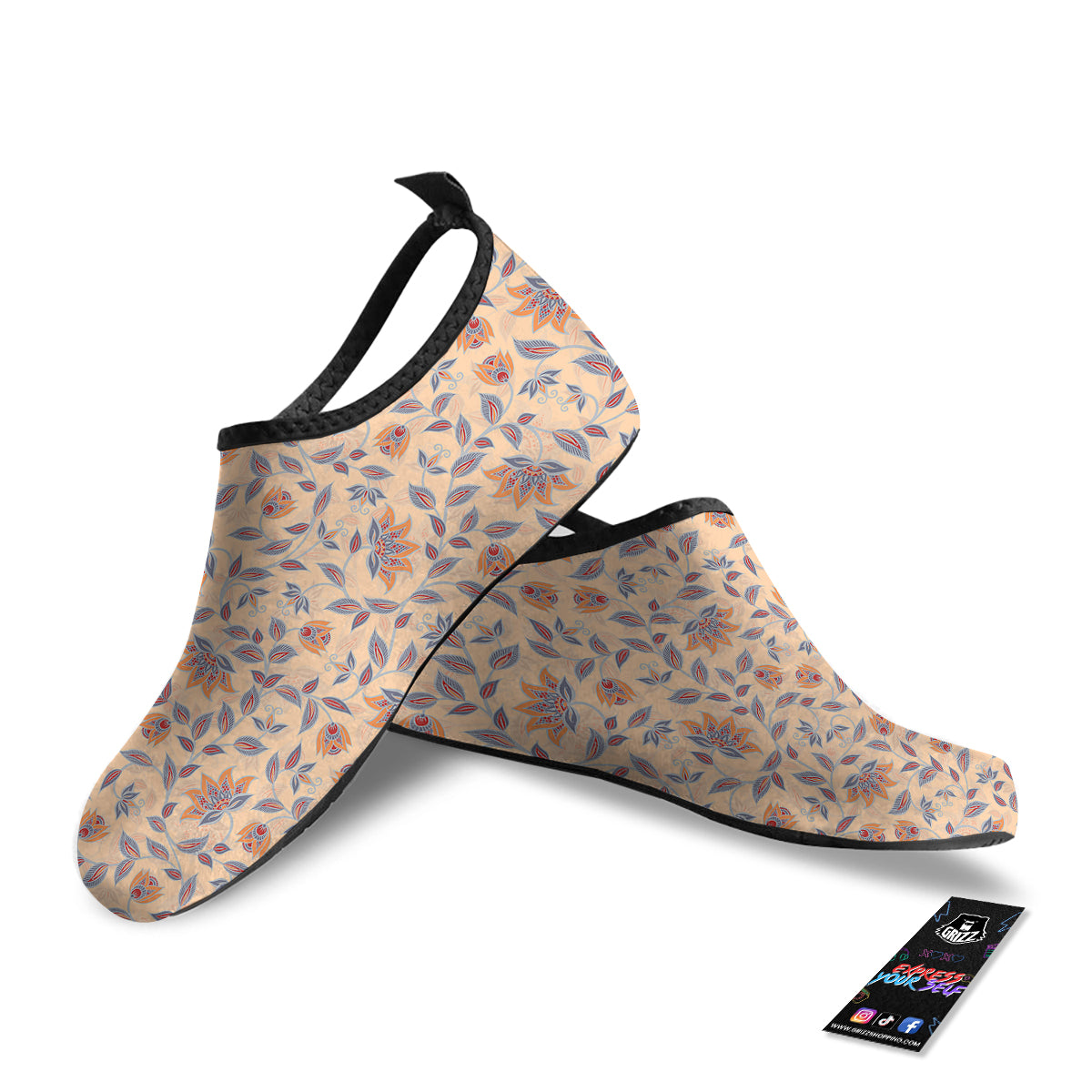 Floral Bohemian Beige Print Pattern Water Shoes-grizzshop