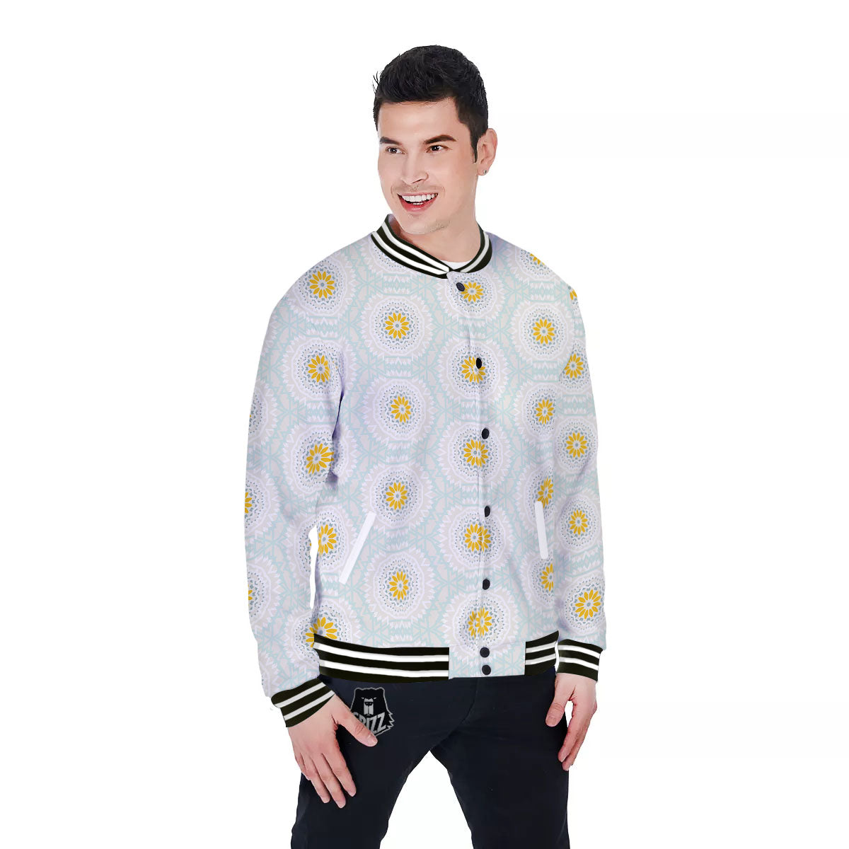 Floral Bohemian Pastel Print Pattern Baseball Jacket-grizzshop