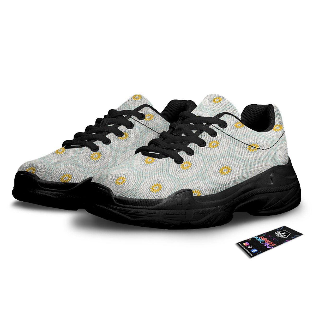 Floral Bohemian Pastel Print Pattern Black Chunky Shoes-grizzshop