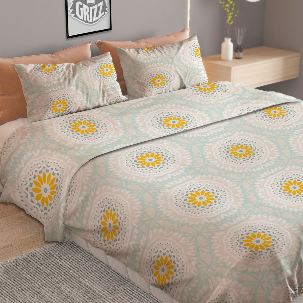 Floral Bohemian Pastel Print Pattern Duvet Cover Bedding Set