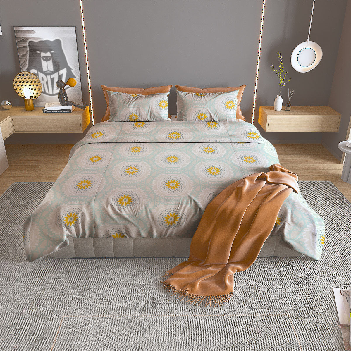 Floral Bohemian Pastel Print Pattern Duvet Cover Bedding Set