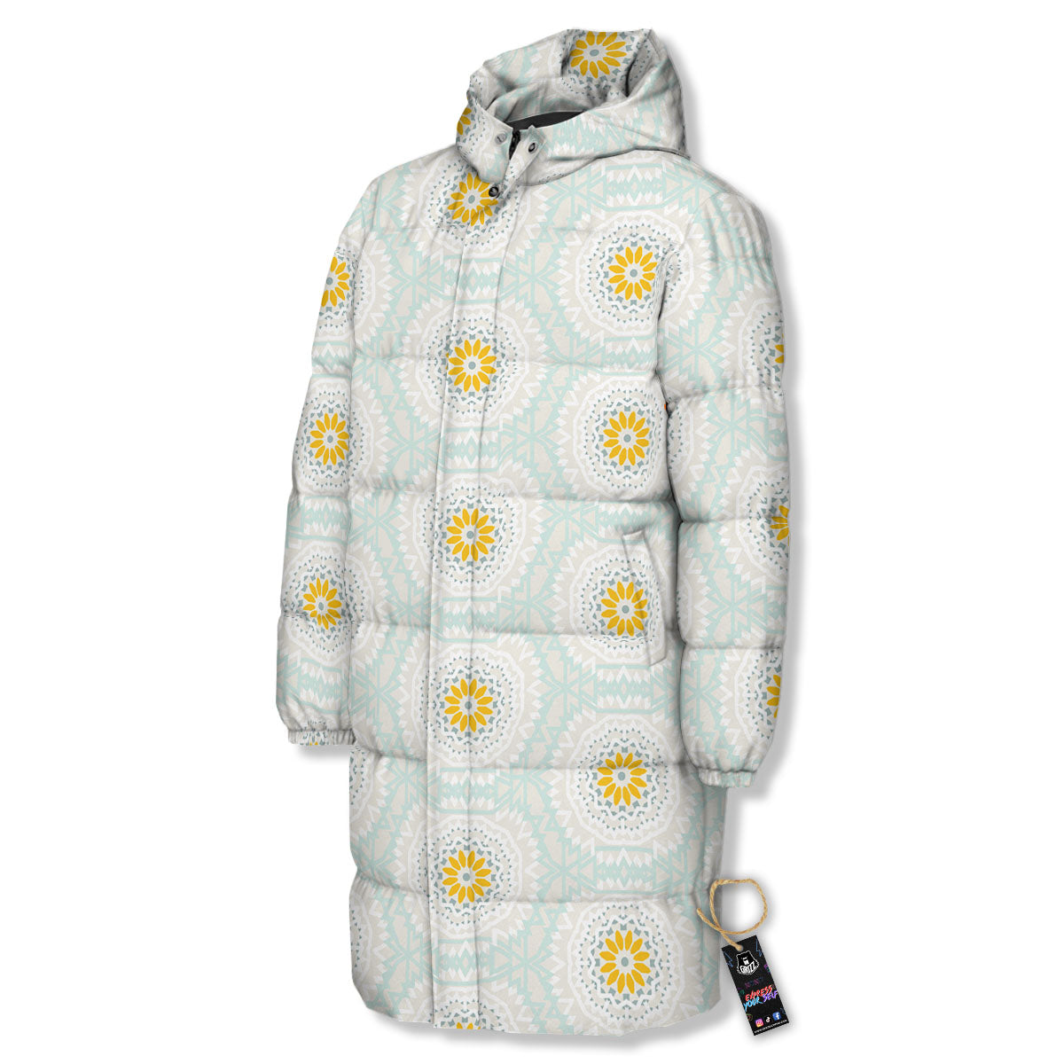 Floral Bohemian Pastel Print Pattern Long Down Jacket-grizzshop