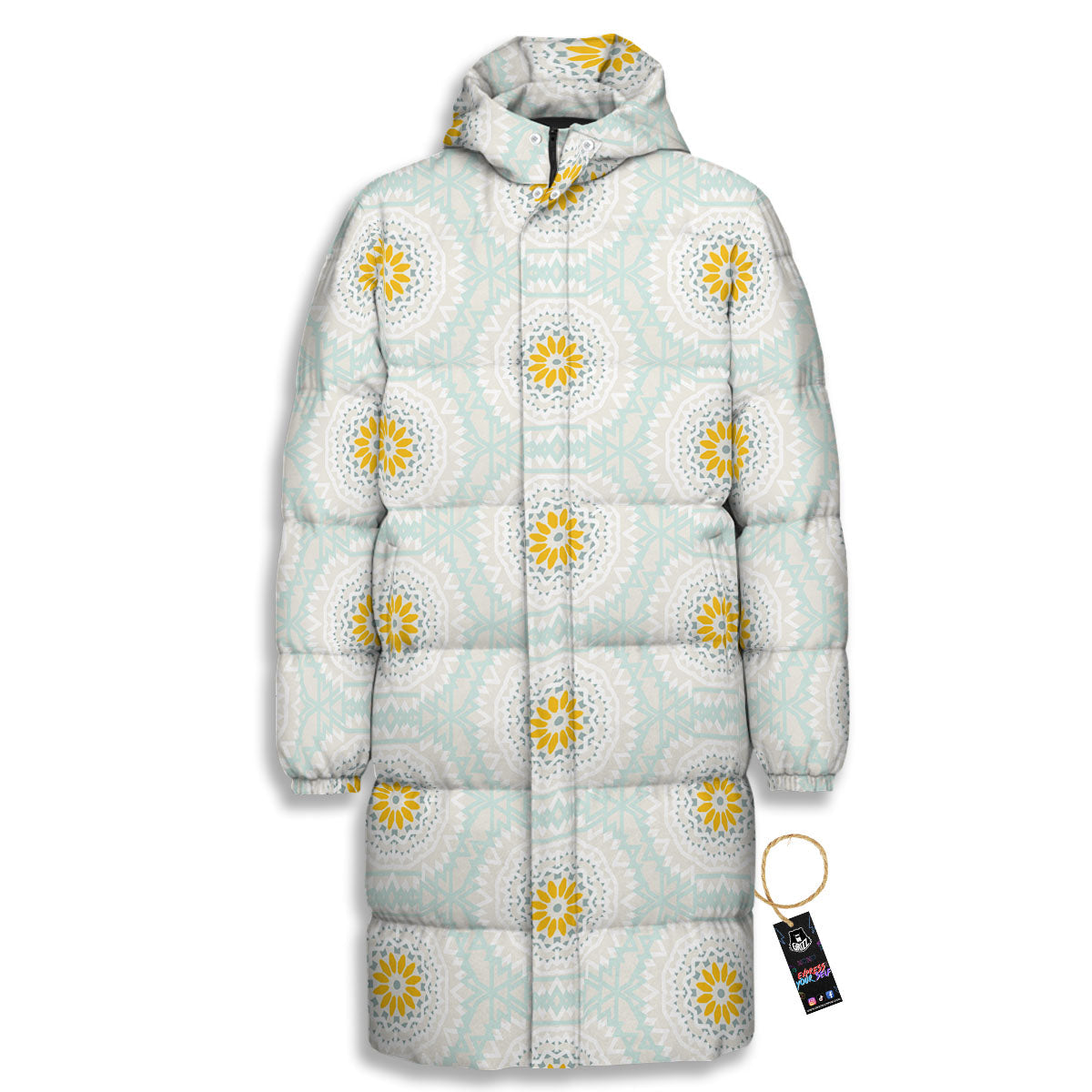 Floral Bohemian Pastel Print Pattern Long Down Jacket-grizzshop
