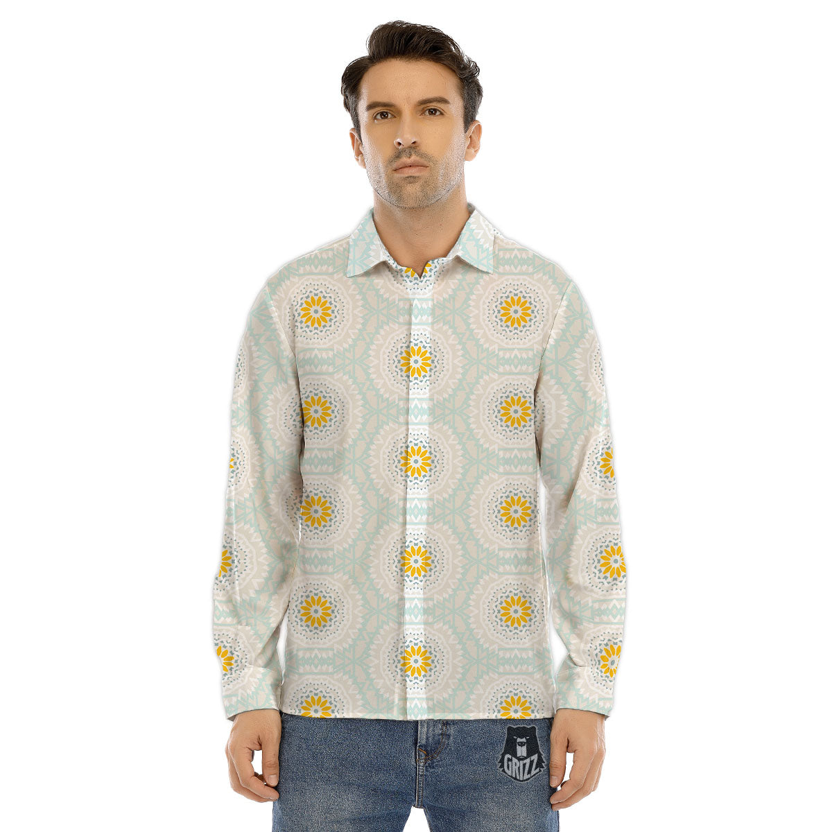 Floral Bohemian Pastel Print Pattern Men's Dress Shirts-grizzshop
