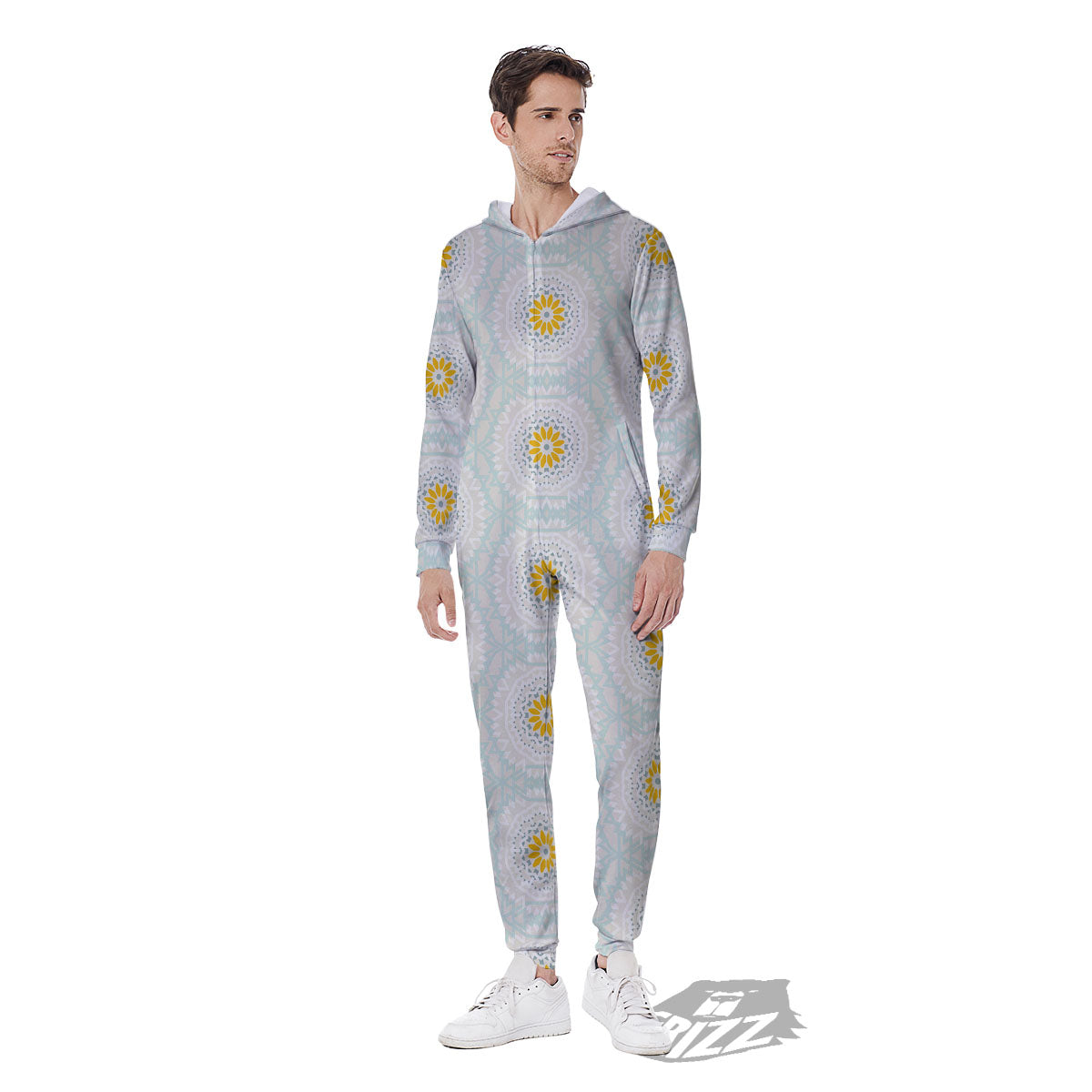 Floral Bohemian Pastel Print Pattern Men's Jumpsuit-grizzshop