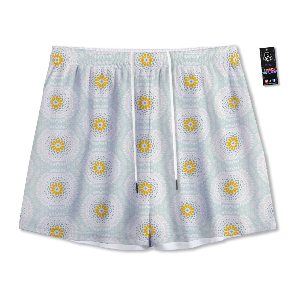 Floral Bohemian Pastel Print Pattern Mesh Shorts