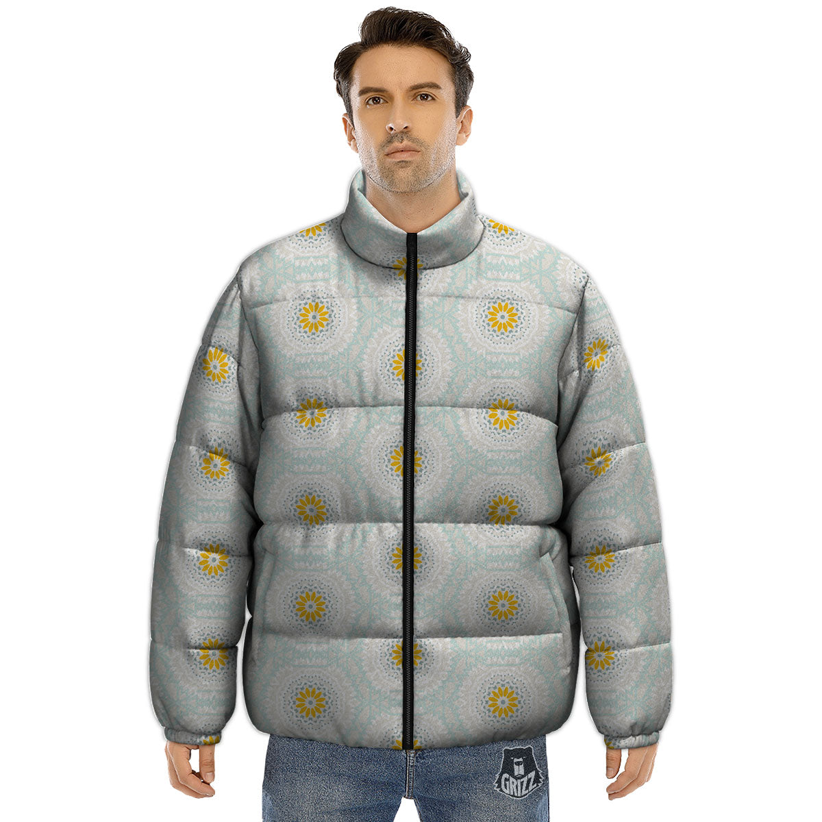 Floral Bohemian Pastel Print Pattern Puffer Jacket-grizzshop