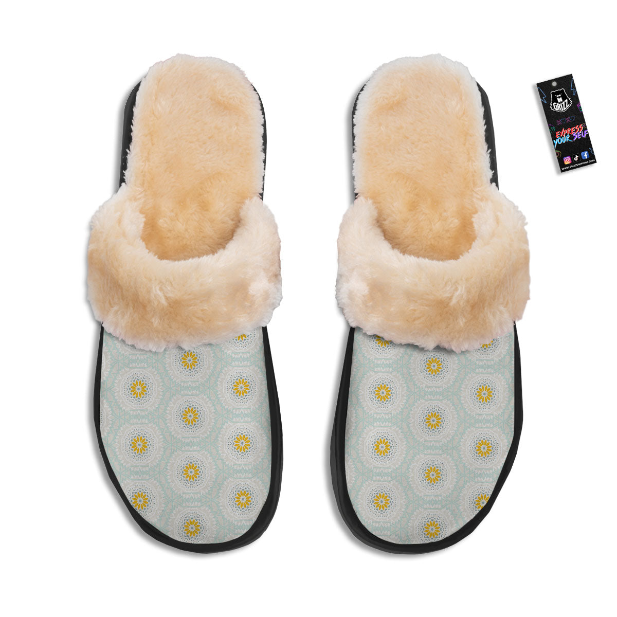 Floral Bohemian Pastel Print Pattern Slippers-grizzshop