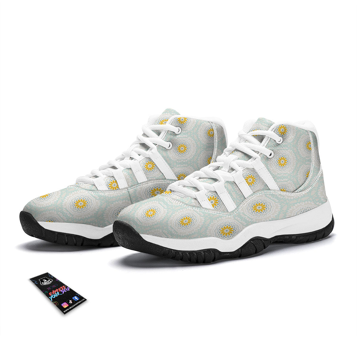 Floral Bohemian Pastel Print Pattern White Bball Shoes-grizzshop
