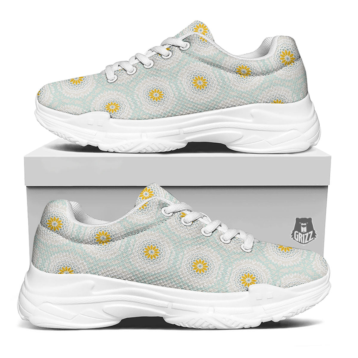 Floral Bohemian Pastel Print Pattern White Chunky Shoes-grizzshop
