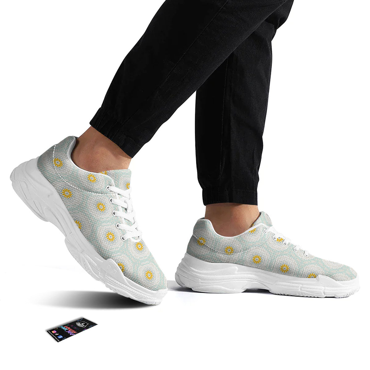 Floral Bohemian Pastel Print Pattern White Chunky Shoes-grizzshop