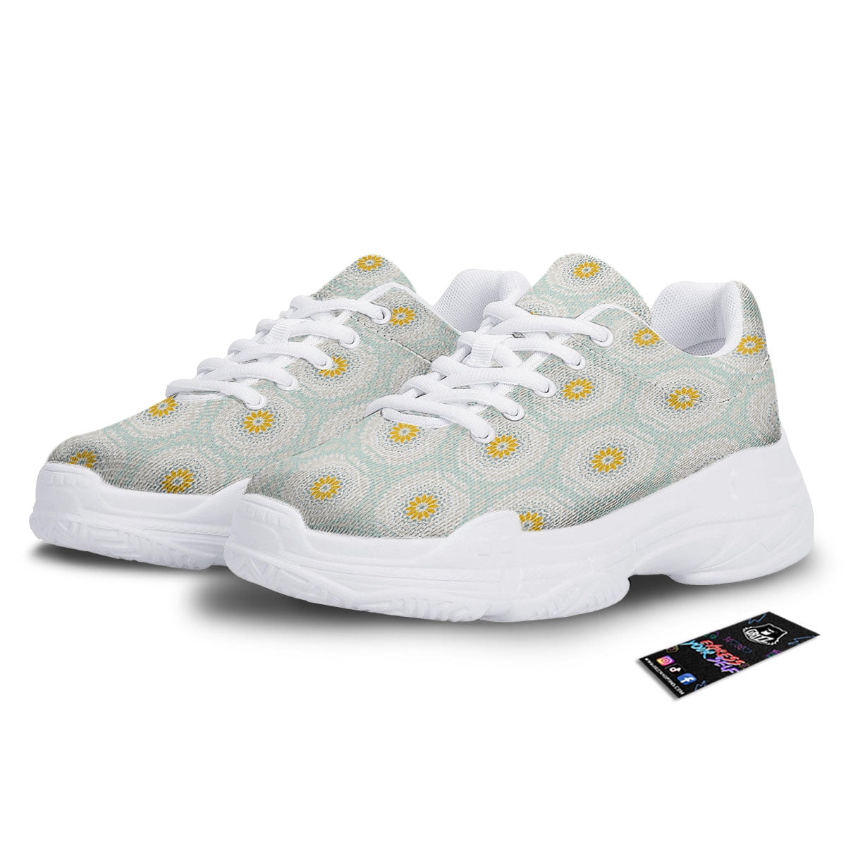 Floral Bohemian Pastel Print Pattern White Chunky Shoes-grizzshop