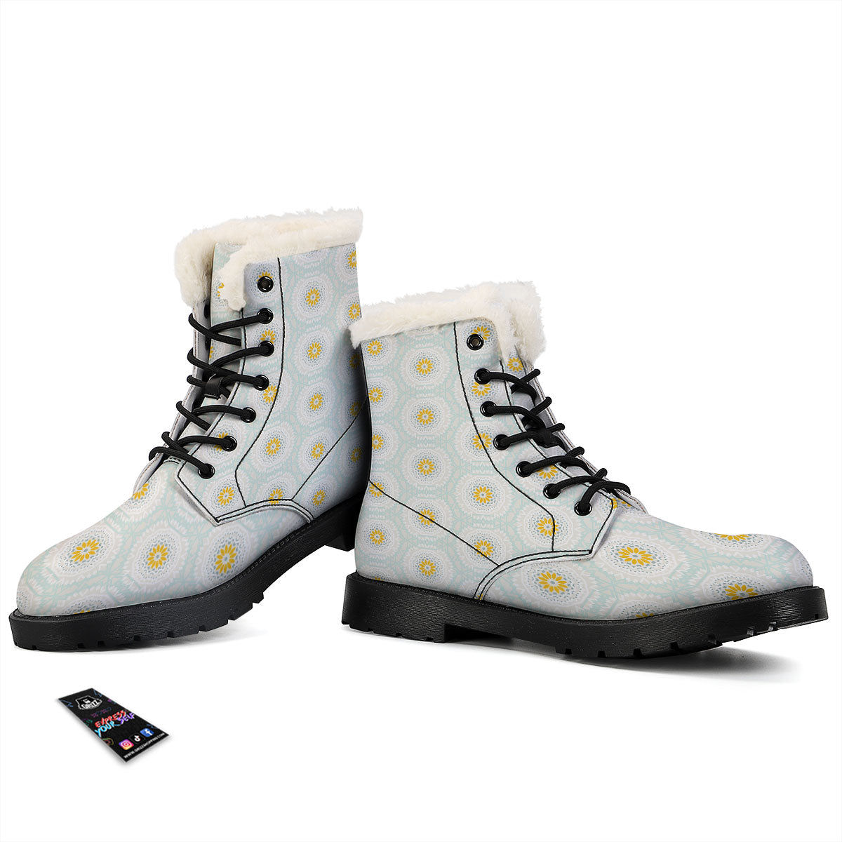 Floral Bohemian Pastel Print Pattern Winter Boots-grizzshop