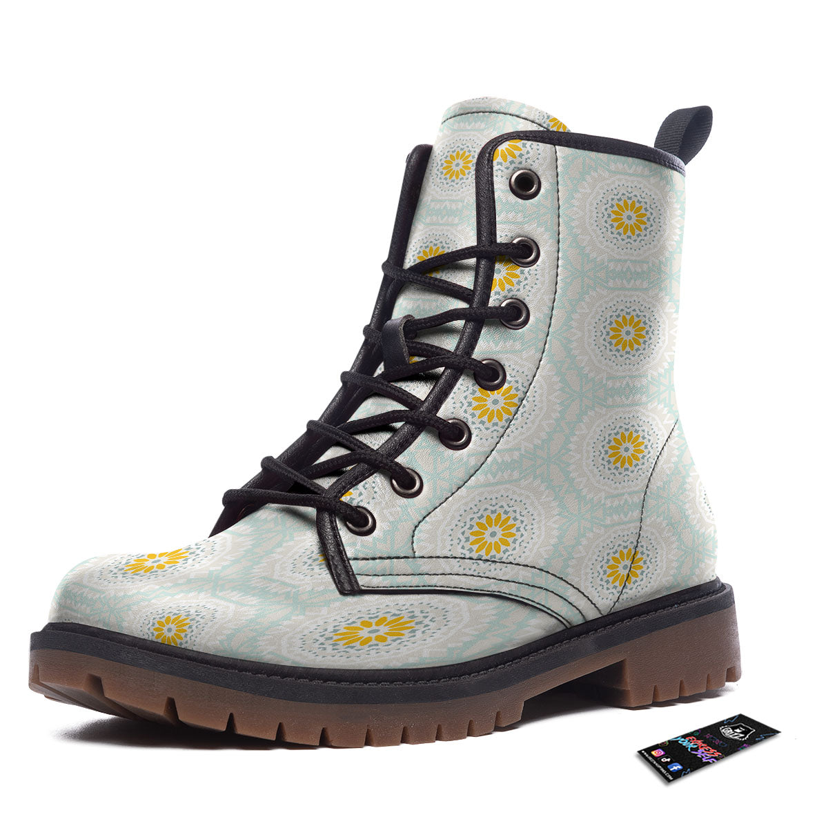 Floral Bohemian Pastel Print Pattern Work Boots-grizzshop