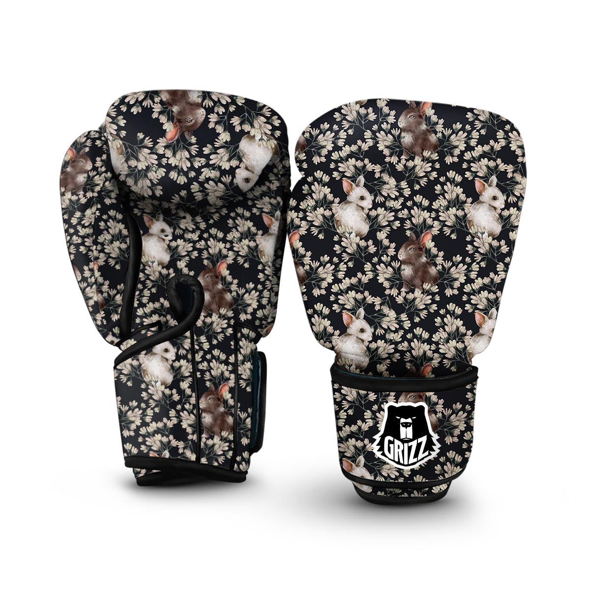 Floral Bunny Rabbit Pattern Print Boxing Gloves-grizzshop