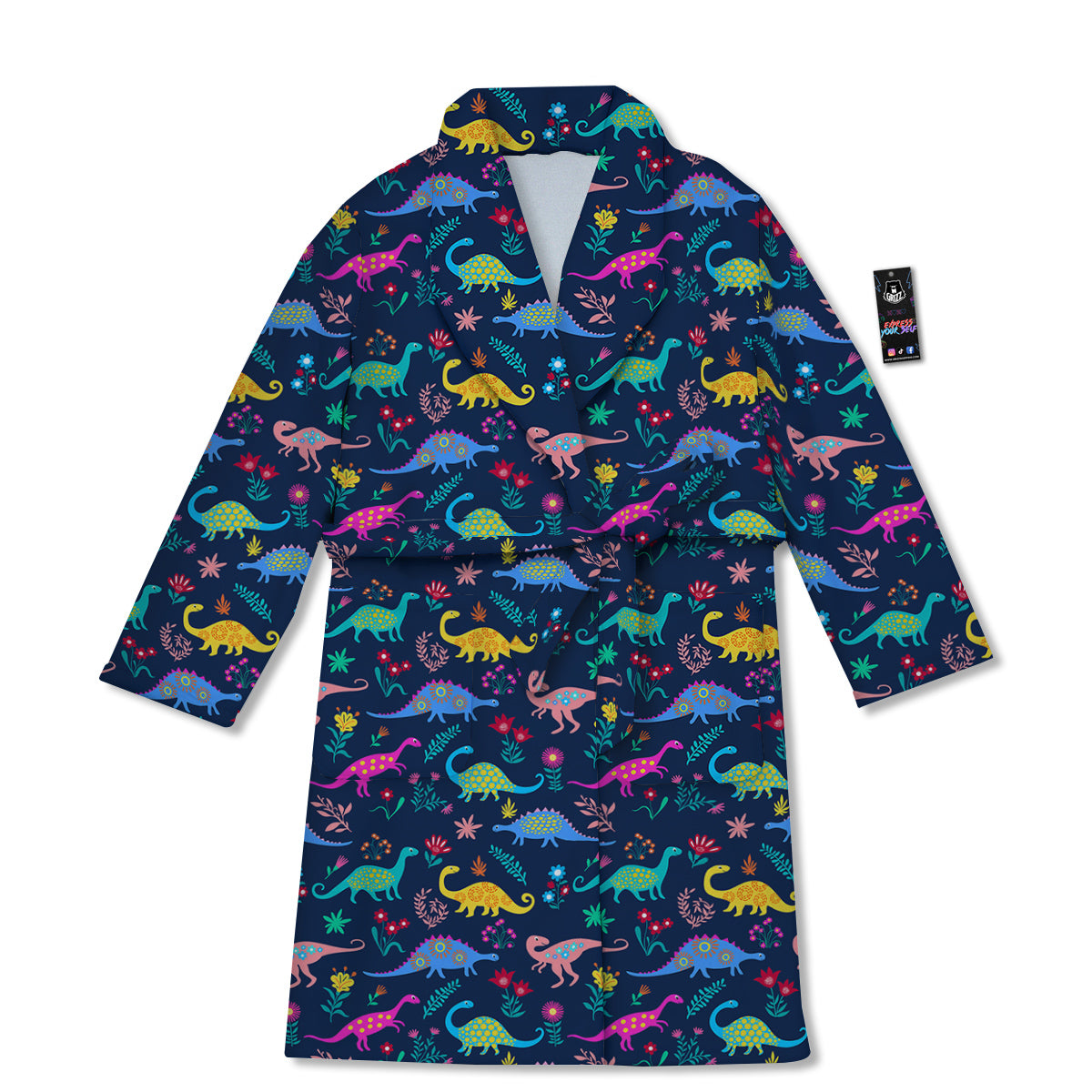 Floral Cute Dino Print Pattern Bathrobe-grizzshop