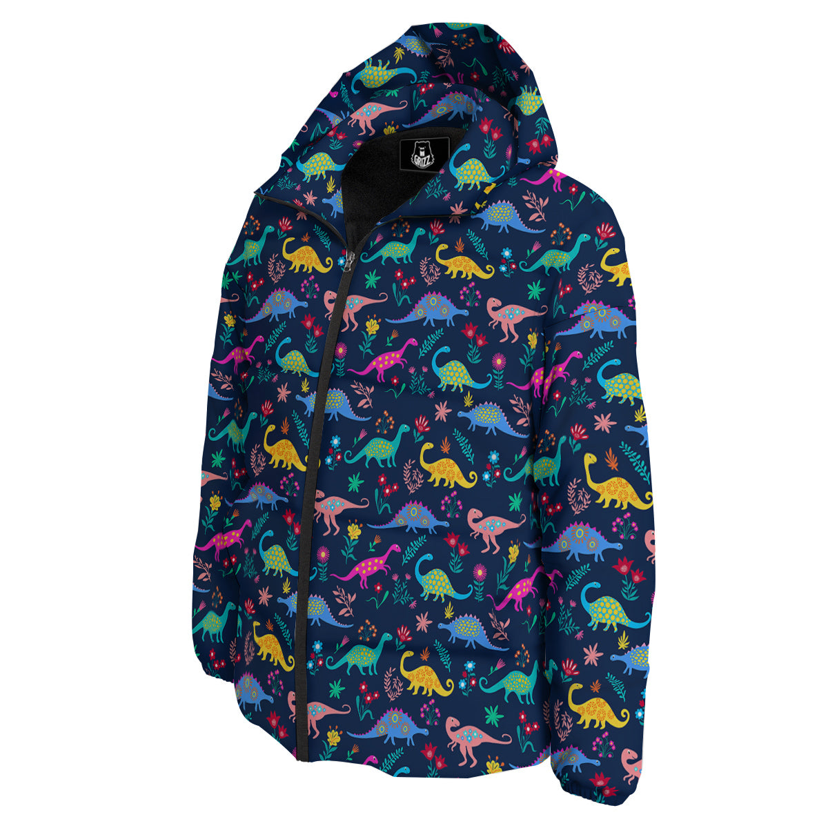 Floral Cute Dino Print Pattern Down Jacket-grizzshop