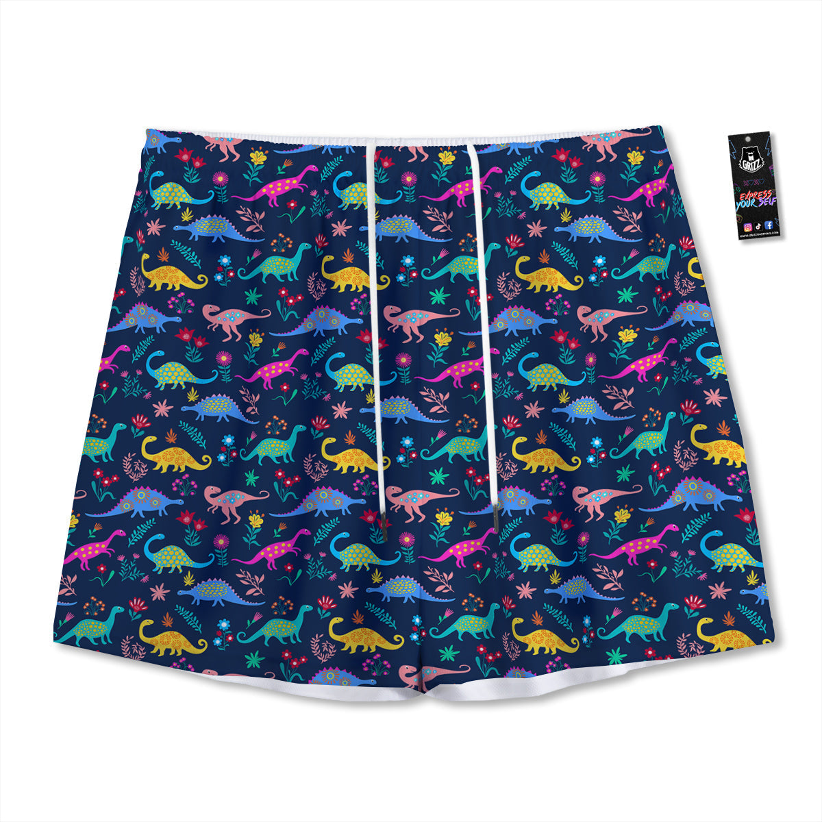 Floral Cute Dino Print Pattern Mesh Shorts