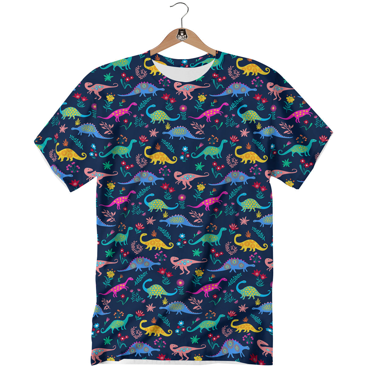 Floral Cute Dino Print Pattern T-Shirt-grizzshop