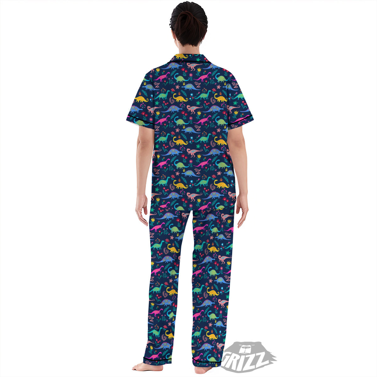 Floral Cute Dino Print Pattern Women's Pajamas Set-grizzshop