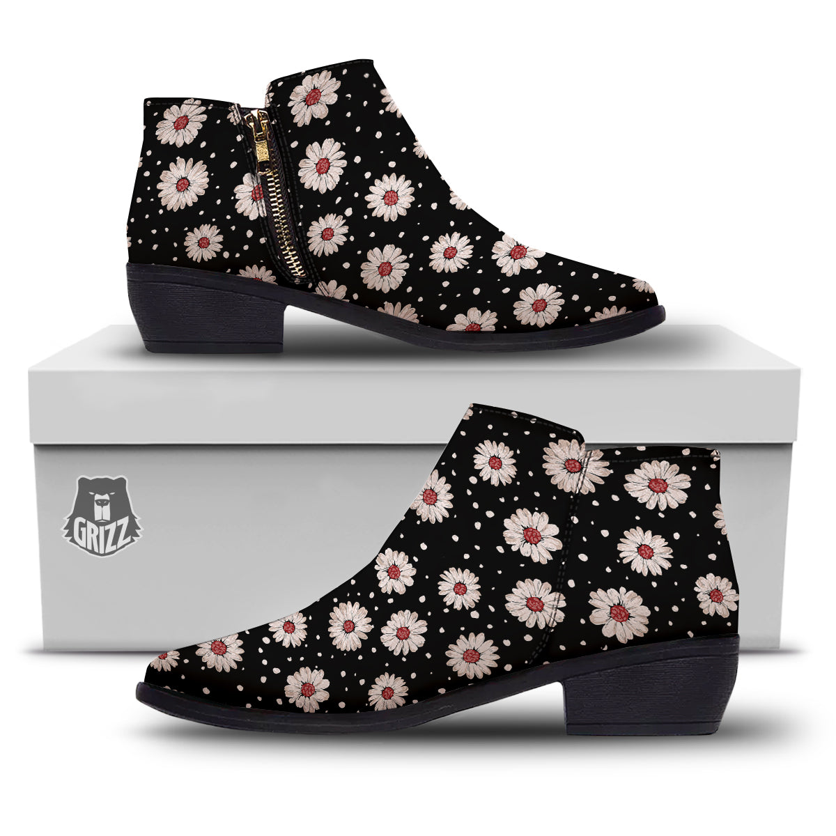 Floral Daisy Watercolor Print Pattern Ankle Boots-grizzshop