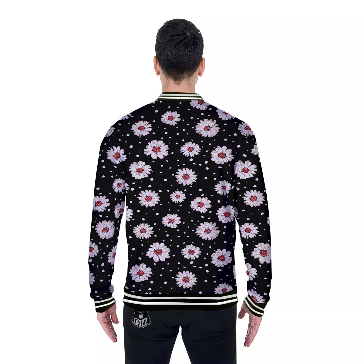 Floral Daisy Watercolor Print Pattern Baseball Jacket-grizzshop