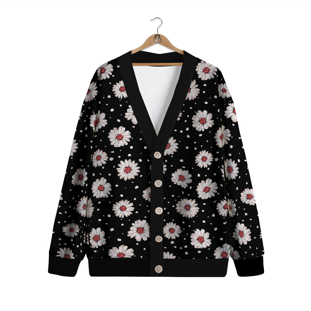 Floral Daisy Watercolor Print Pattern Cardigan-grizzshop