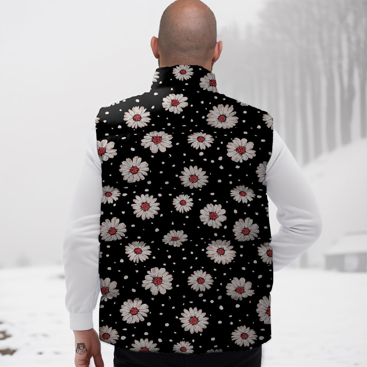 Floral Daisy Watercolor Print Pattern Down Vest