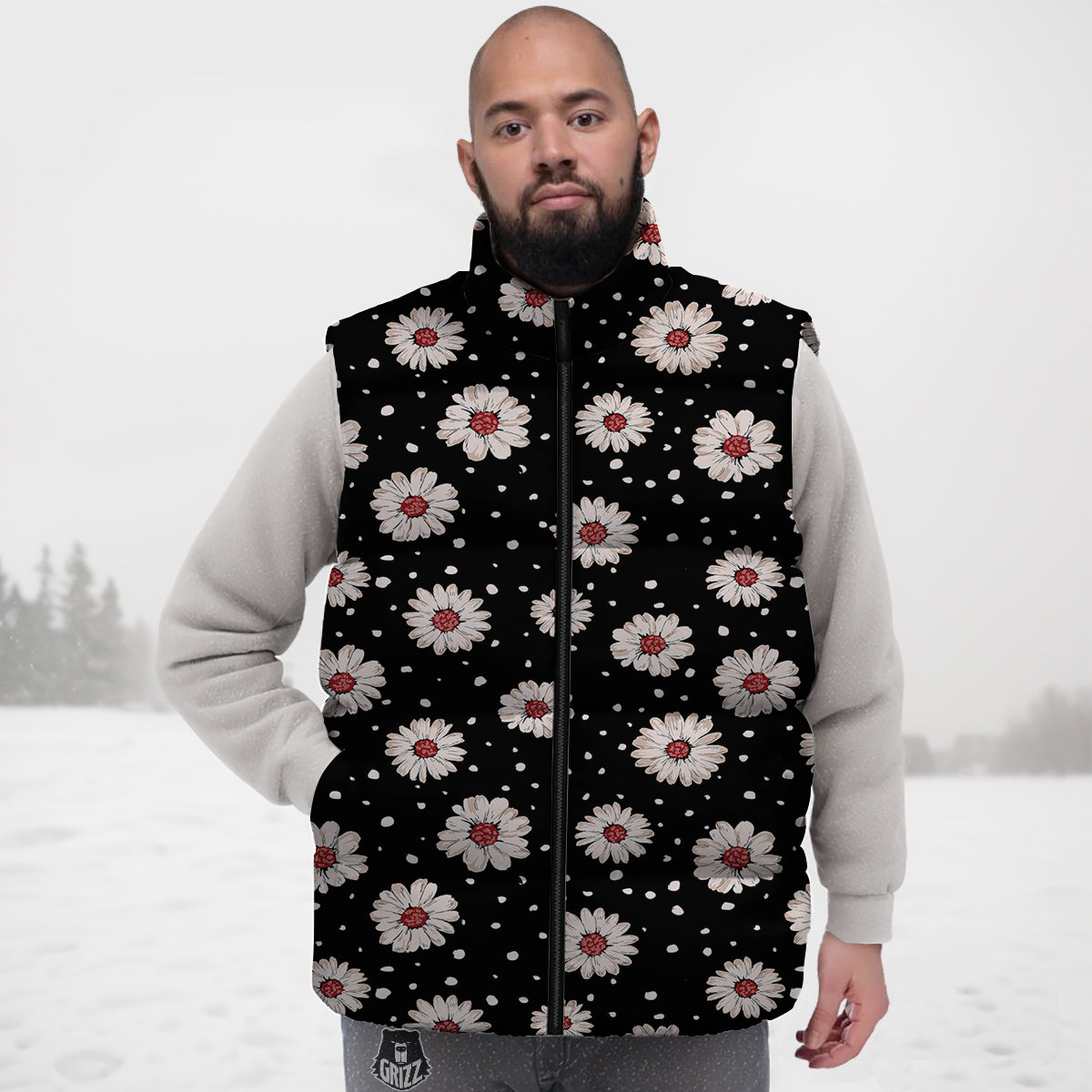 Floral Daisy Watercolor Print Pattern Down Vest