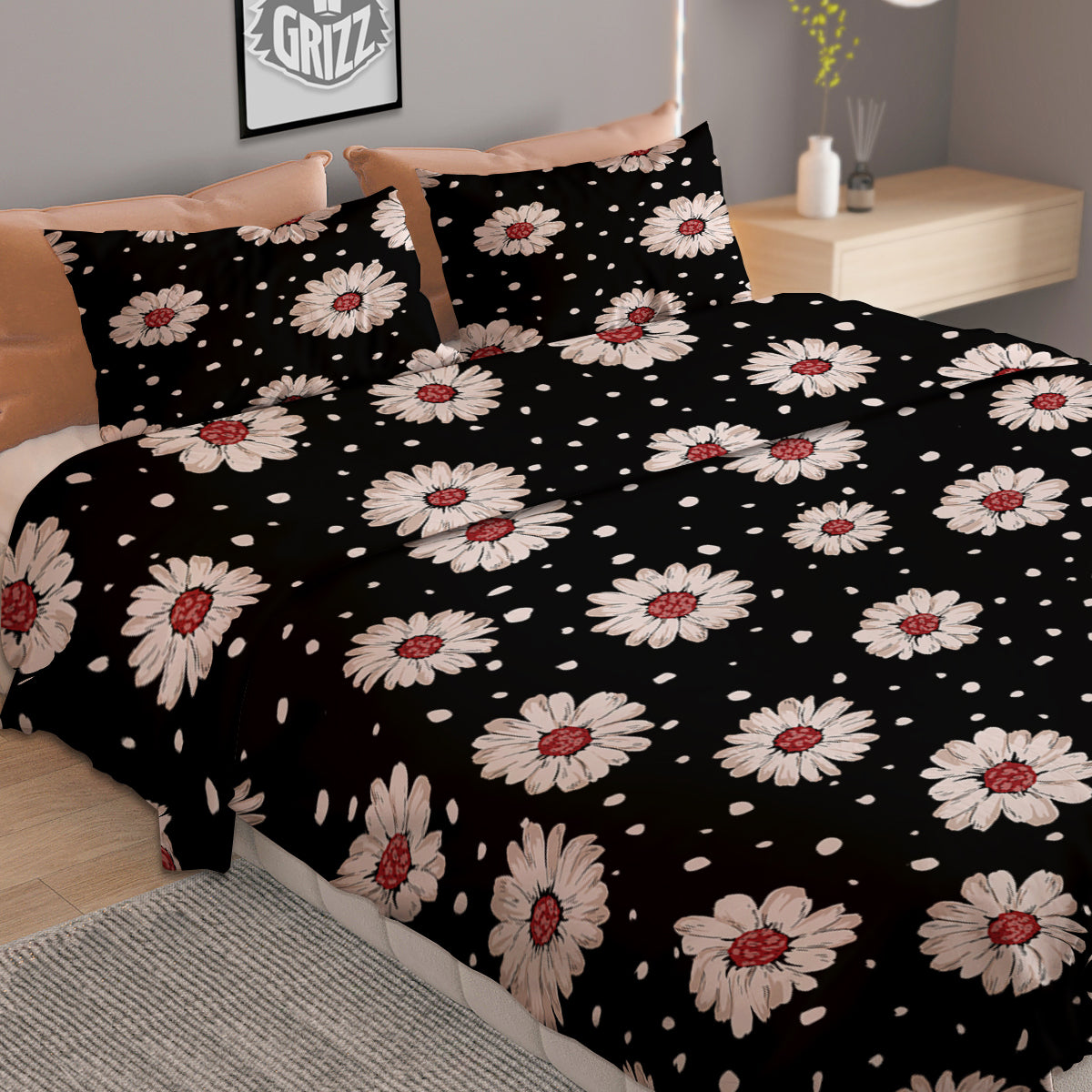 Floral Daisy Watercolor Print Pattern Duvet Cover Bedding Set
