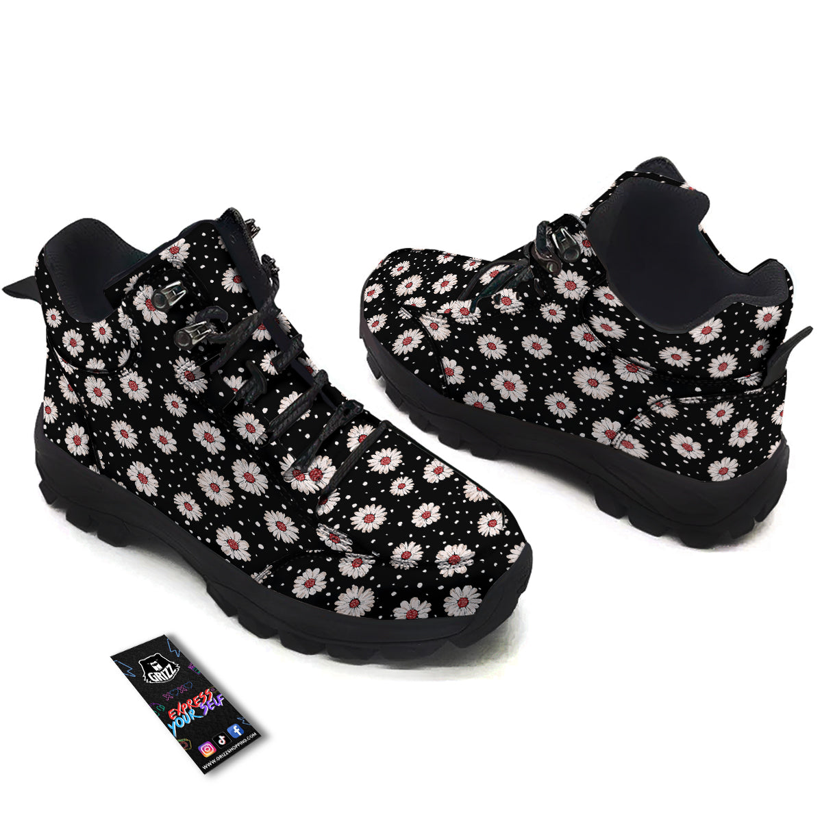 Floral Daisy Watercolor Print Pattern Hiking Shoes-grizzshop