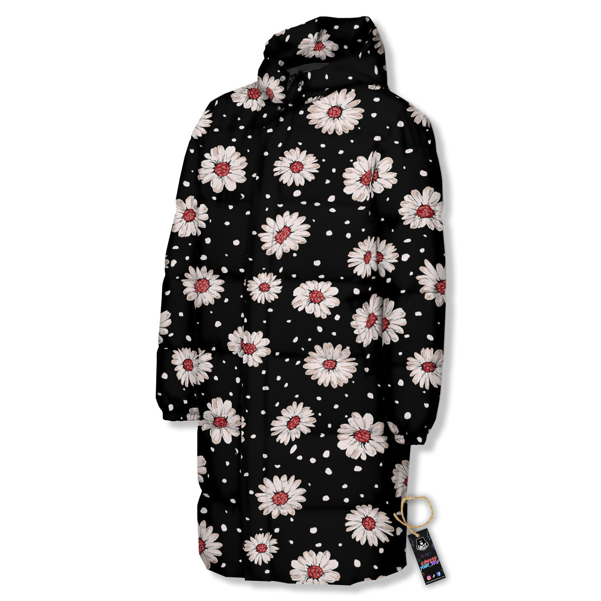 Floral Daisy Watercolor Print Pattern Long Down Jacket-grizzshop