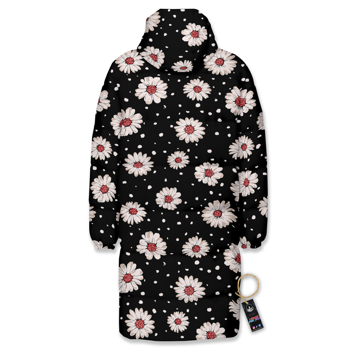Floral Daisy Watercolor Print Pattern Long Down Jacket-grizzshop