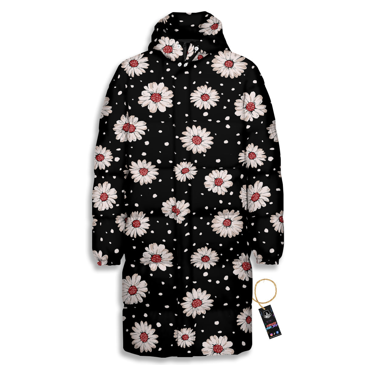 Floral Daisy Watercolor Print Pattern Long Down Jacket-grizzshop