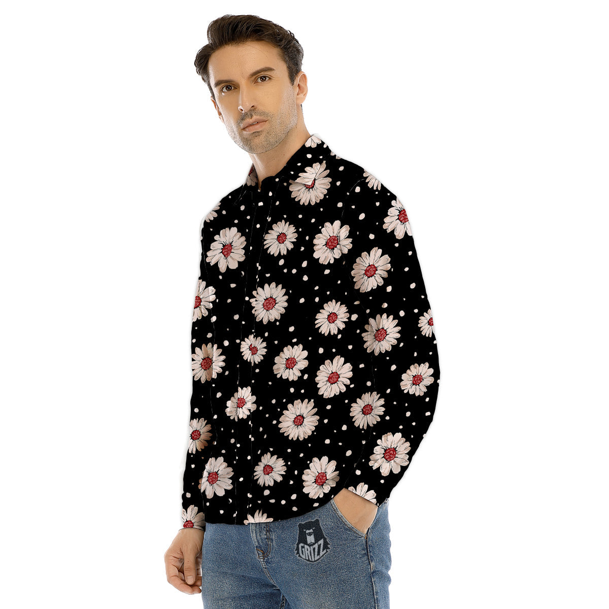 Floral Daisy Watercolor Print Pattern Men's Dress Shirts-grizzshop