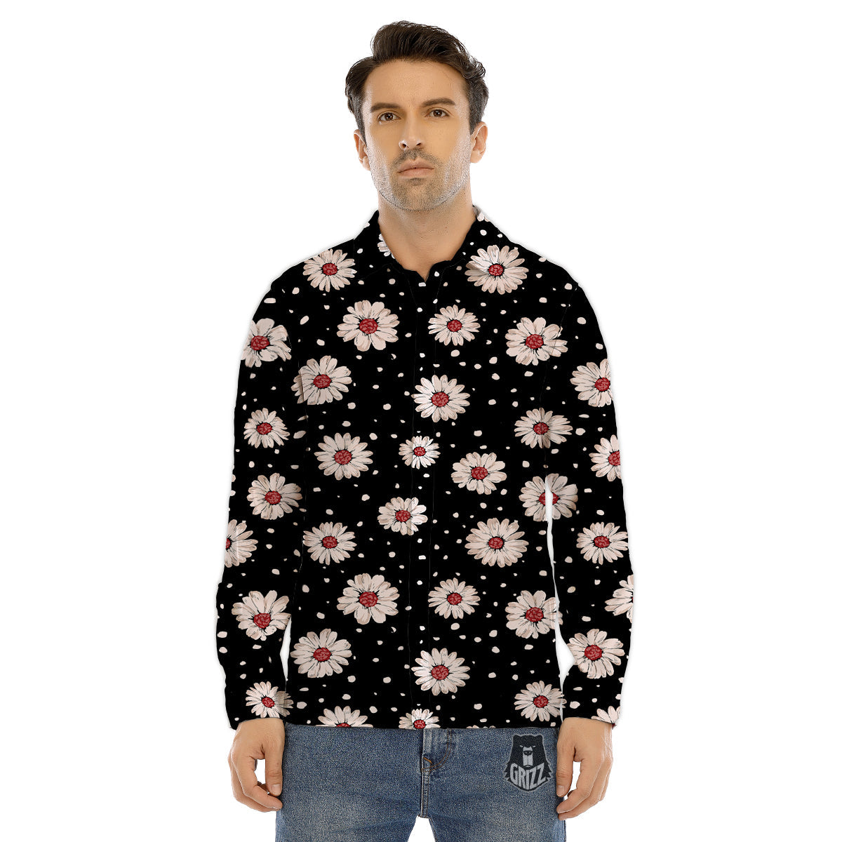 Floral Daisy Watercolor Print Pattern Men's Dress Shirts-grizzshop
