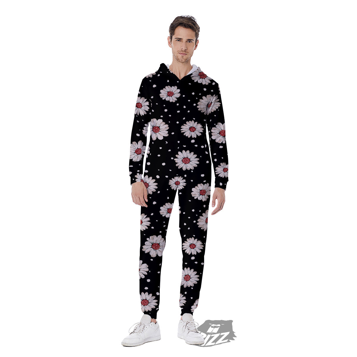 Floral Daisy Watercolor Print Pattern Men's Jumpsuit-grizzshop