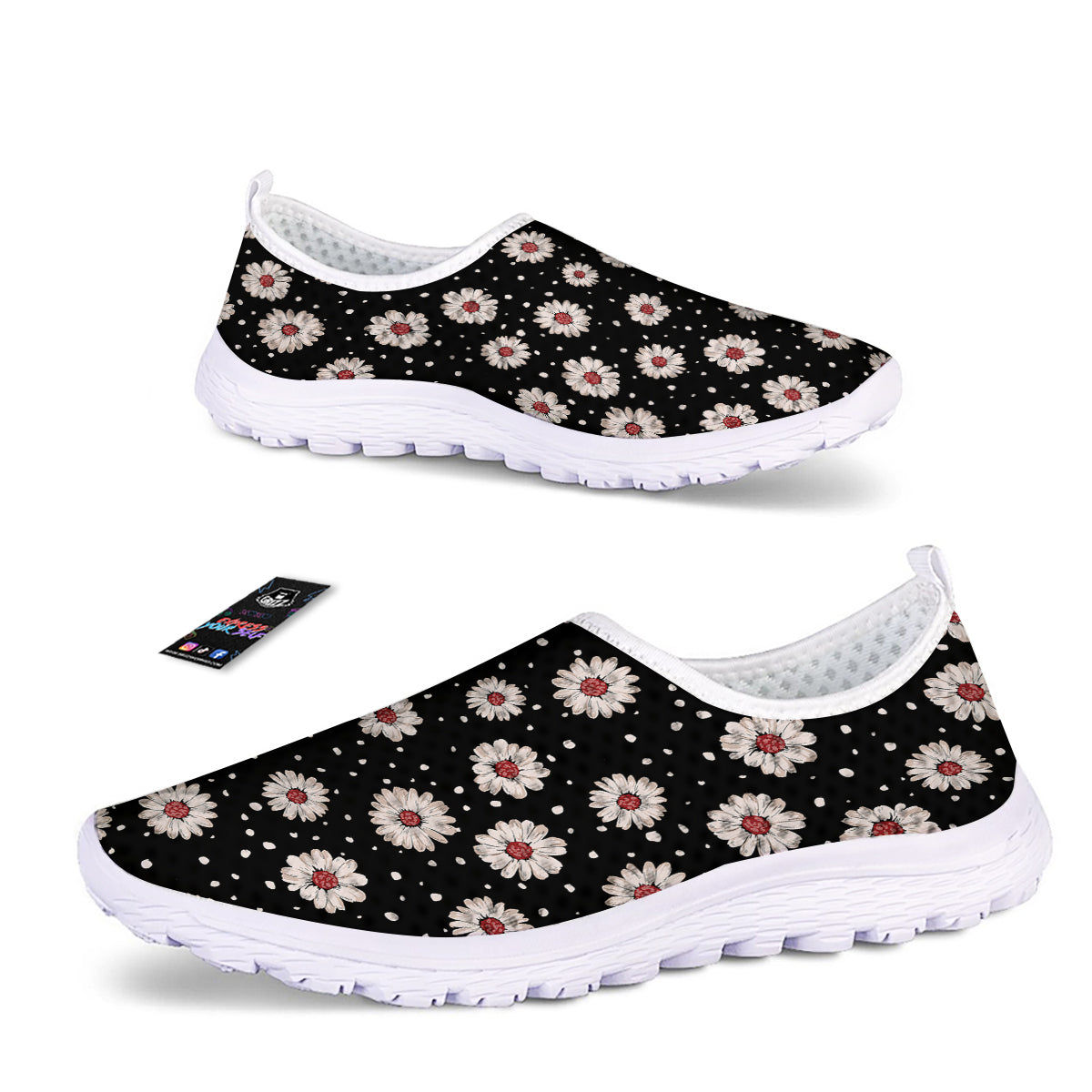 Floral Daisy Watercolor Print Pattern Nurse Shoes-grizzshop